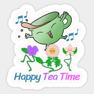 Teacups and flowers that are happy when it's tea time Sticker